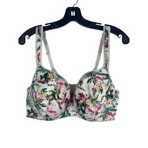 Cacique 42D Balconette Bra Lightly Lined Flamingo Floral Print Underwire White